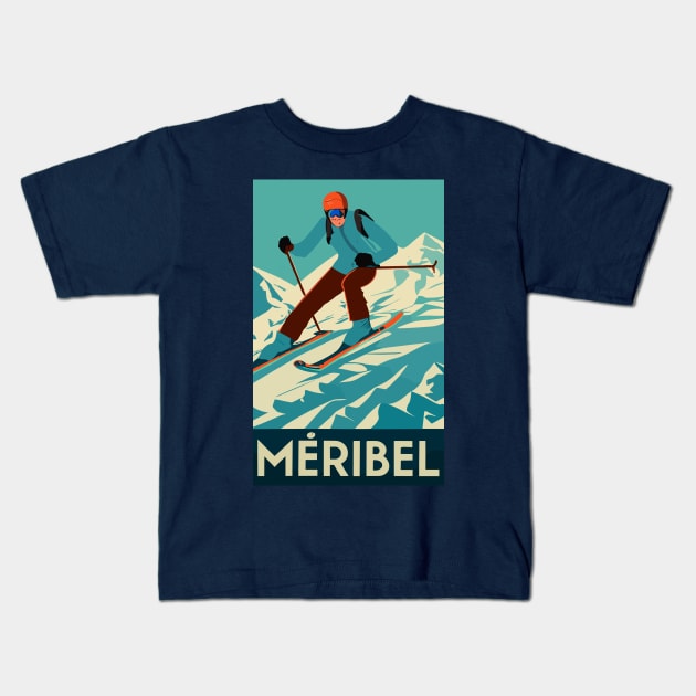 A Vintage Travel Art of Meribel - France Kids T-Shirt by goodoldvintage